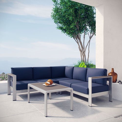 Modway Shore 4 Piece Outdoor Patio Aluminum Sectional Sofa Set