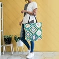 thumbnail image 4 of FORMRS Womens Canvas Tote Bag with Zipper Inner Pocket Shoulder Handbag, Green Geometric Flowers, 4 of 7