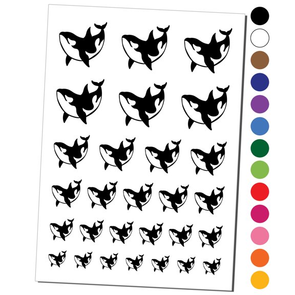 Orca Killer Whale Swimming Water Resistant Temporary Tattoo Set Fake Body Art Collection - Light Pink