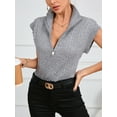 thumbnail image 3 of Charmo Womens Short Sleeve Cropped Knit Tops Half Zip Cap Sleeve Lightweight Sweater Vest, 3 of 7