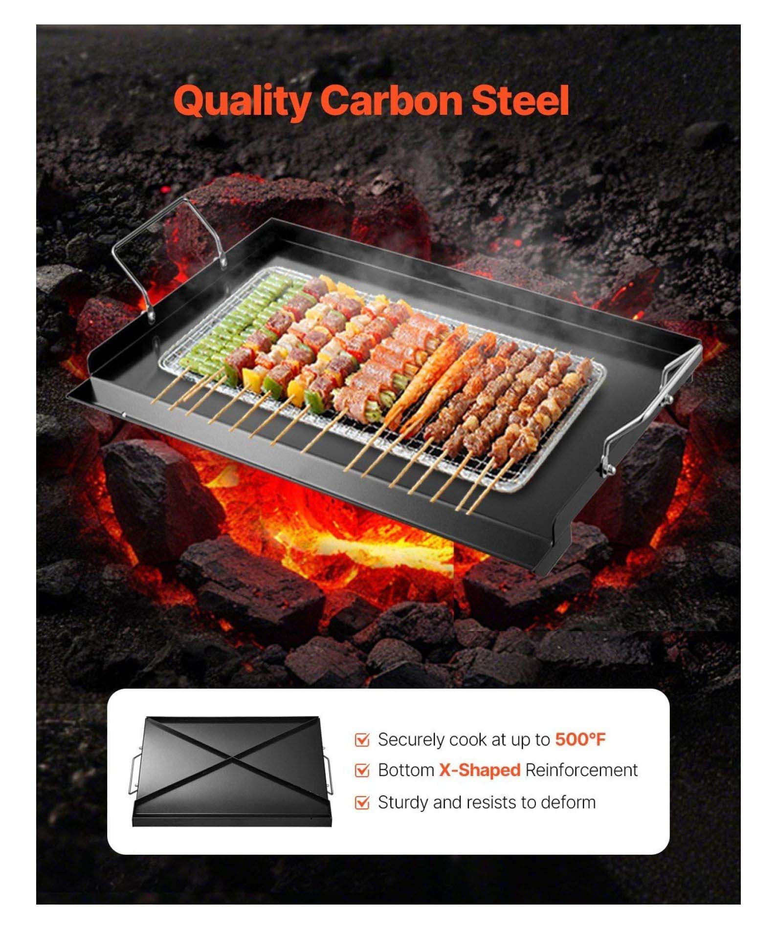 Carbon Steel Griddle 24x16 Inch, BBQ Grill Pan - Flat Top for Gas, Electric & Induction Stovetops - Universal Cookware for Outdoor Cooking