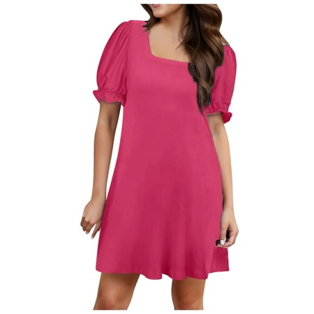 Blphud Women s Casual Dresses Dress Summer Women s Square Solid Color Slim Temperament Elegant Dress plus Size Straight Dresses for Women Summer Dresses for Women 2024 Hot Pink XXL
