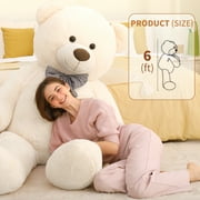 MorisMos Giant White Teddy Bear Stuffed Animal 6 Feet Soft Cuddly Smiling Face Big Teddy Bear Plush