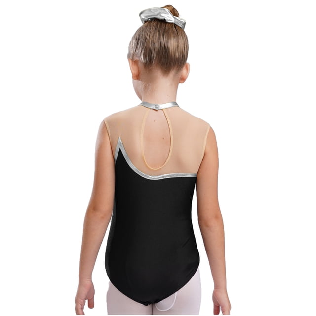 Sxiwei Kids Girls 2Pcs Gymnastics Dance Outfits Sleeveless Keyhole Back Leotard with Pants Set Silver 14