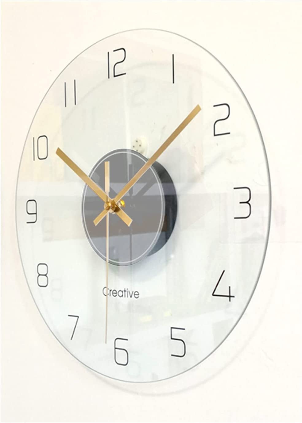 MONIPA Transparent Wall Clock Round Tempered Glass Clock Ultra-Thin Quartz Wall-Mounted Clock Silent for Home Living Room Decoration 30×30×0.4cm