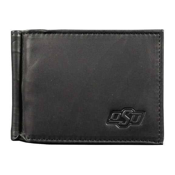 Oklahoma St-Cowboy's RFID Blocking Shield Black Leather Moneyclip Wallet