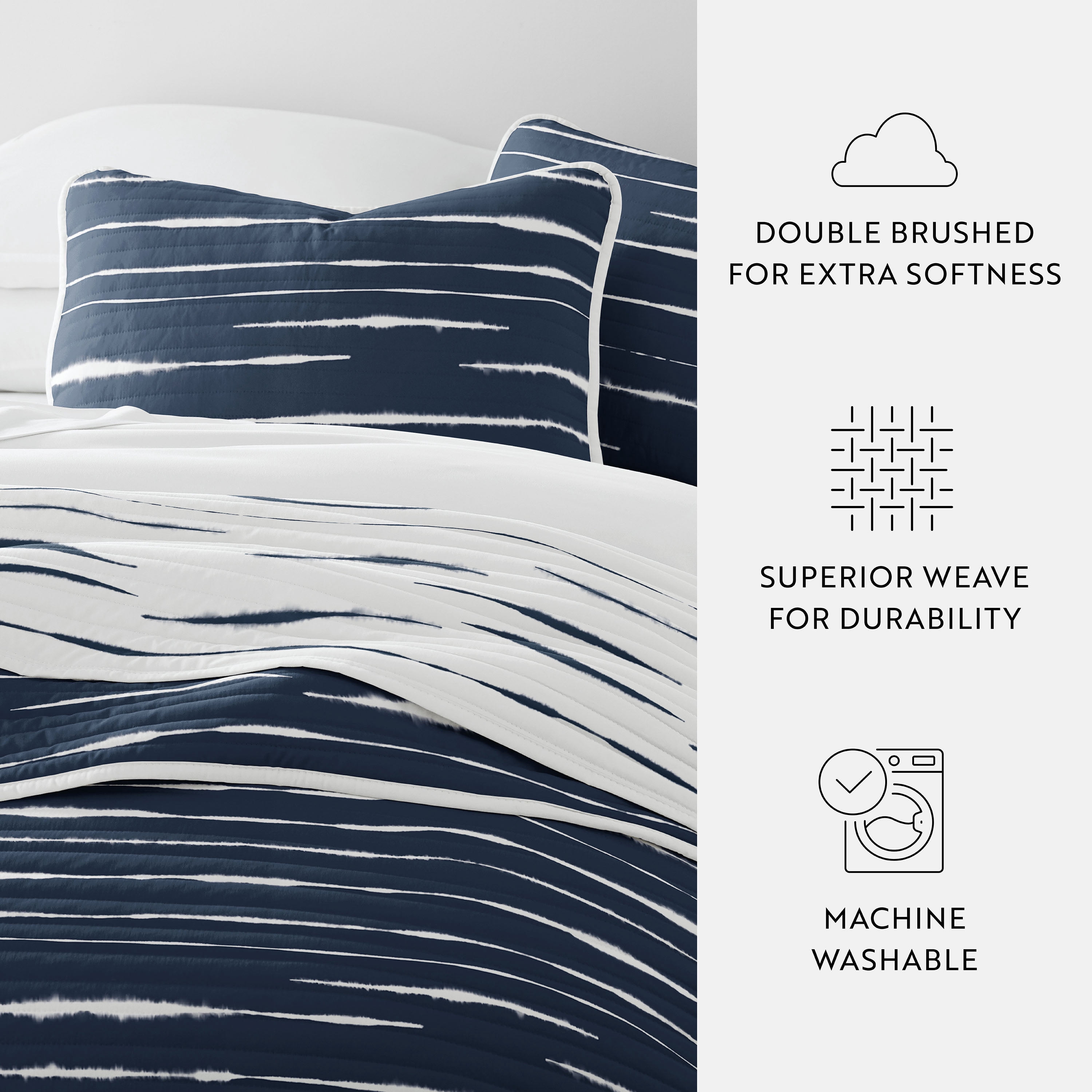 Lightweight Reversible Quilt Sets in Navy Horizon Patterned Coverlet for King/Cal King Size Beds by Comfort Canopy