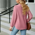 thumbnail image 7 of Womens V-Neck Long Sleeve Tops Solid Color Lace Patchwork Pullover Trendy Loose-Fit Vintage Blouse, 7 of 7