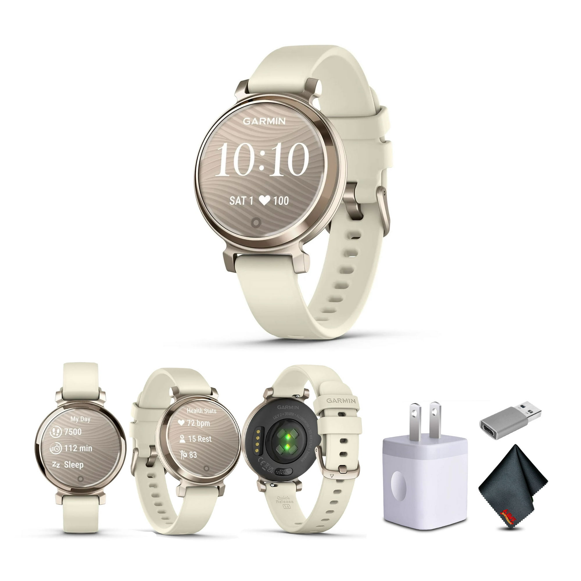 Garmin Lily 2 Small and Stylish Smartwatch Cream Gold with Coconut New (010-02839-00) Bundle