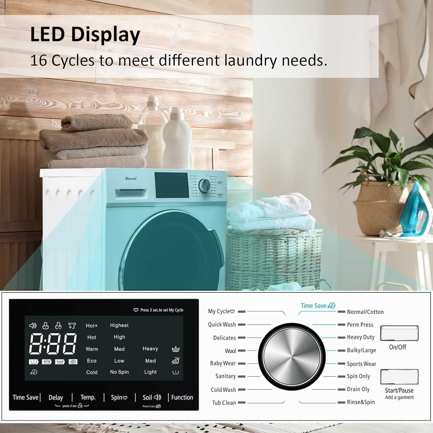 Smad Washer and Dryer Combo 24" 2.7 Cu ft 26 lbs Washer and Dryer Ventless LED Display16 Cycles