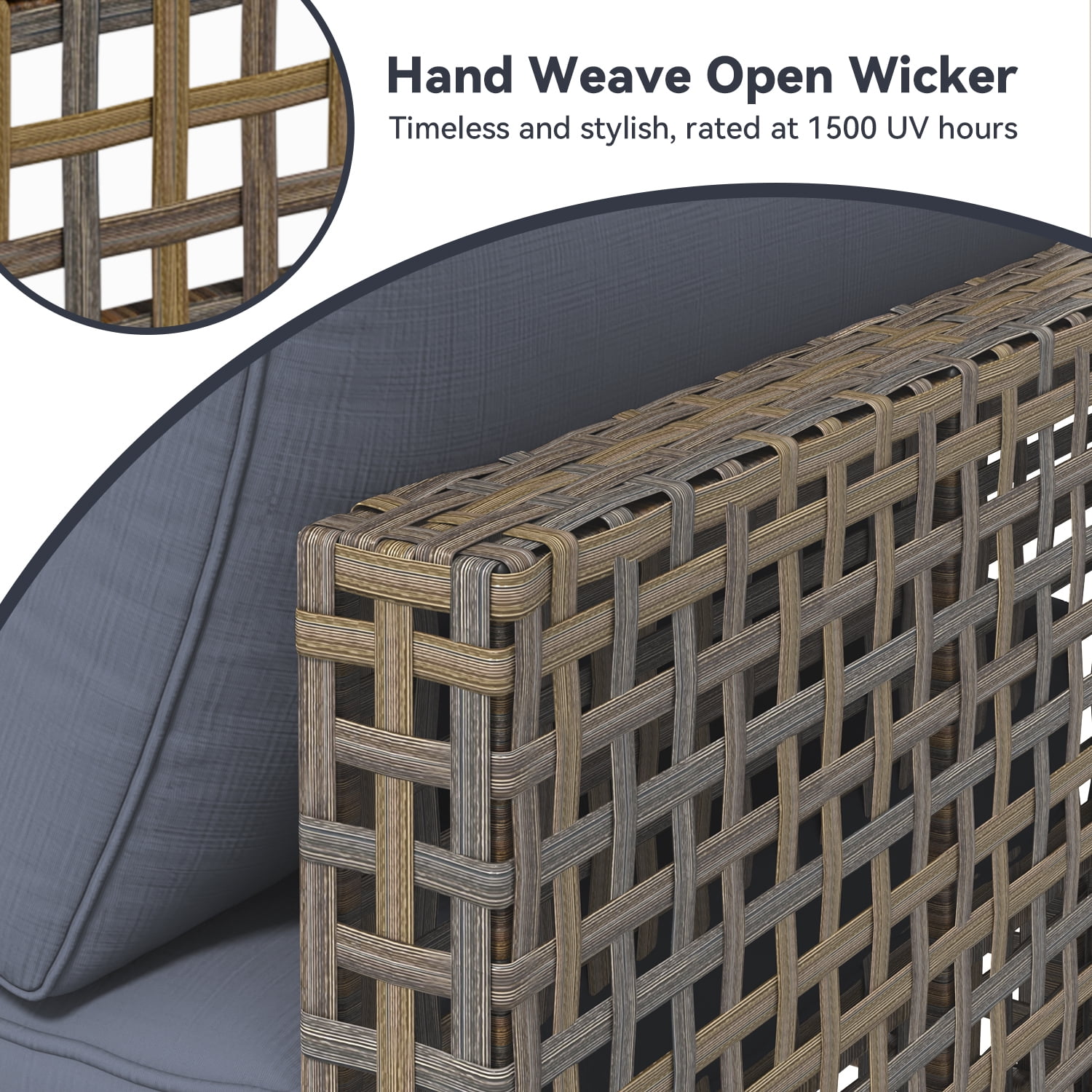 YODOLLA 7-Piece Patio Furniture Set with Tea Table, Rattan Wicker Outdoor Sectional Furniture Sofa Conversation Set, Dark Brown Rattan&Dark Grey Cushions