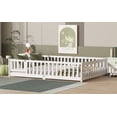 thumbnail image 5 of UHOMEPRO Queen Floor Bed with Fence and Door, Montessori Floor Bed for Kids, Toddler Bed Frame with Safety Guardrails and Slats, Wood Floor Bed Frame Queen Size, No Box Spring Needed, White, 5 of 11