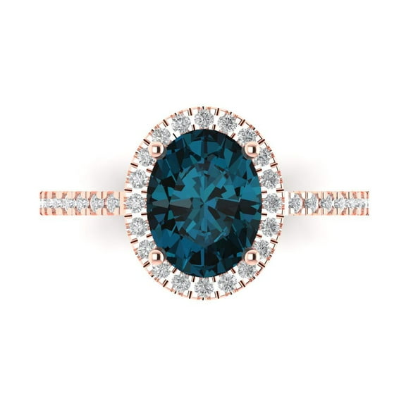 Solitaire with Accents Engagement Ring for Women - 2.27ct Natural London Blue Topaz in 14K Rose Gold Promise Ring