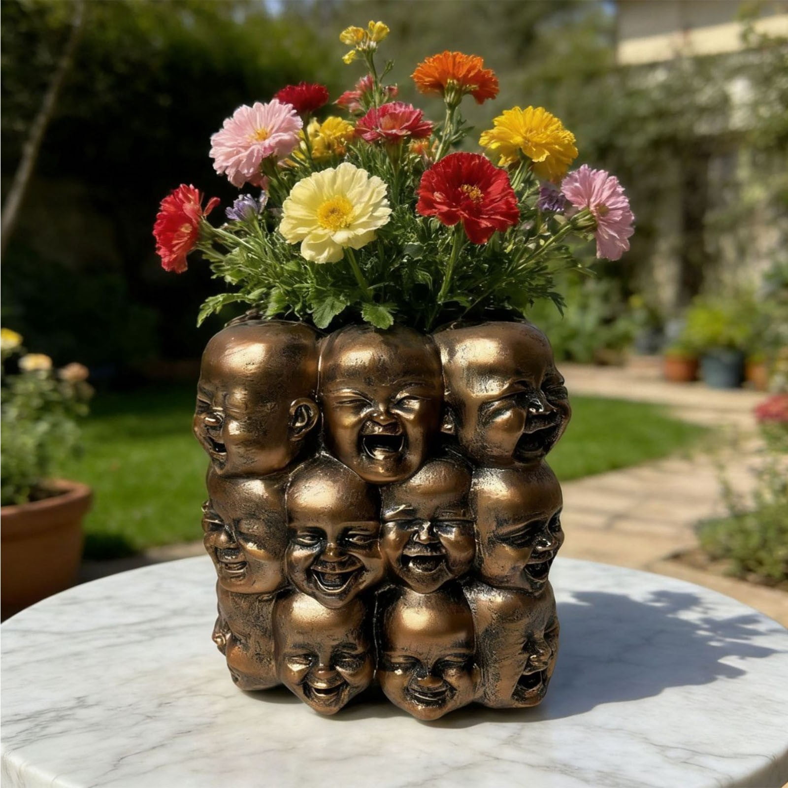Smiling Buddha Resin Flower Pot, Creative Multi Faceted Planter, Solid Durable Resin Build, Fine Texture Craft Detail, Indoor Gardening Accessory, Auspicious Desktop Decor Ornament