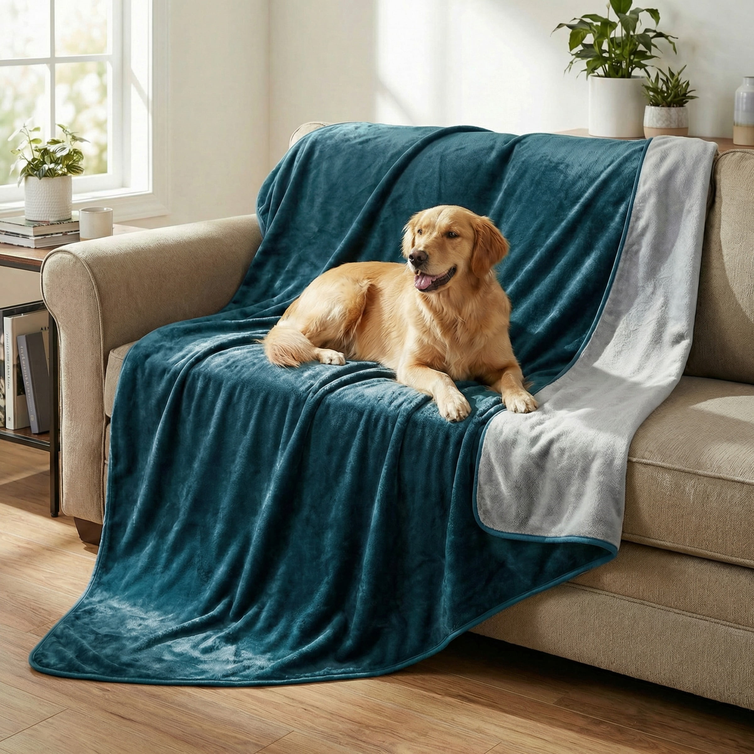 Lavish Home 80x80 Waterproof Blanket for Kids, Pets, and Outdoors (Green)