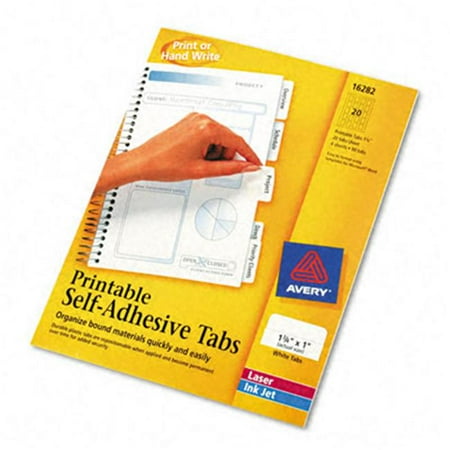Avery 16282 Printable Repositionable Plastic Tabs 1-3/4in White 80 Pack ...