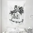 thumbnail image 1 of Tropical Tapestry, Lighthouse on Island Surrounded with Palm Trees Exotic Landscape Sketchy Artwork, Wall Hanging for Bedroom Living Room Dorm Decor, 60W X 80L Inches, Black White, by Ambesonne, 1 of 2