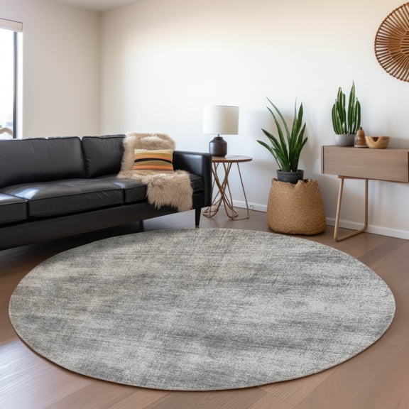 Addison Rugs Mayfield Premium Machine Washable Transitional Abstract Gray Round Rug, 8' x 8'