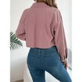 thumbnail image 5 of Corduroy Jacket Women, Yigetop Women's Fashion Cropped Shacket Button Down Corduroy Shacket Jackets Casual Plaid Long Sleeve Crop Jackets Tops Cropped Jacket Pink L, 5 of 8