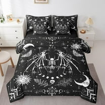 Erosebridal Gothic Skeleton Bedding Twin Size,Sun Moon Starry Sky Comforter Sets with Sheets,Bat Skull Bedding Sets Twin Size For Men Women,Super Cozy Room Decoration Reversible,7pcs