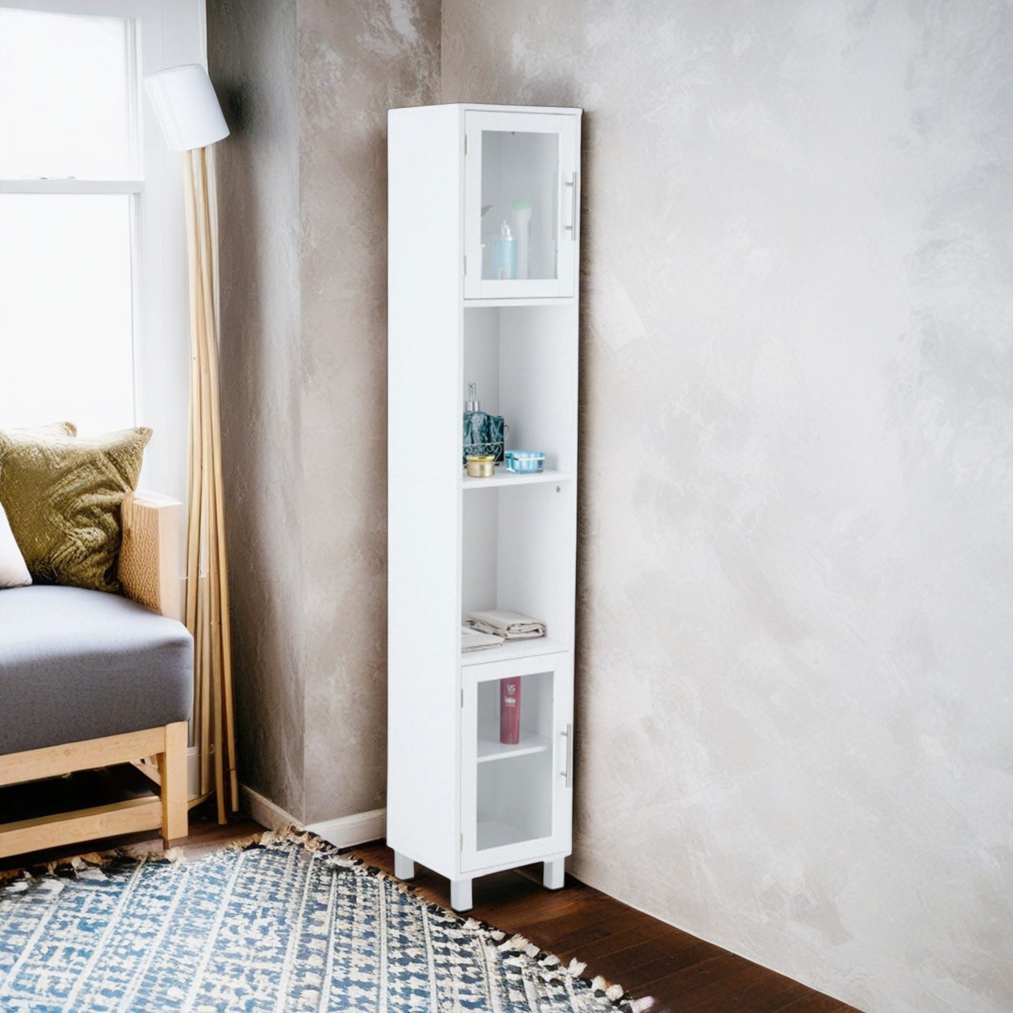 Demi Bonn Bathroom Storage Cabinet, Bathroom Floor Cabinet, 71" Height Wooden Organizer Bathroom Tall Tower Storage Cabinet Unit, for Living Room, Bedroom, Kitchen, White