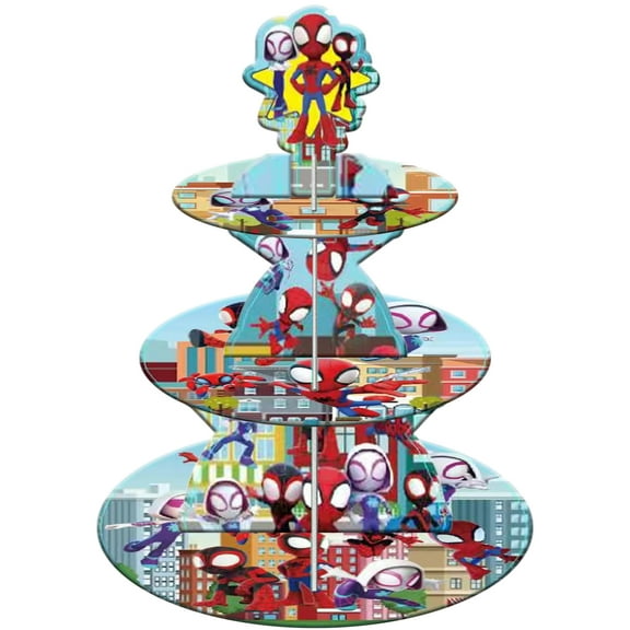 3 Tier Spidey Cupcake Stand, Spidey Party Cardboard Cupcake Tower Dessert Cup Cake Stand Tower for Birthday Party Decoration Supplies