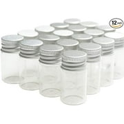 12PCS Empty Clear Travel Portable Glass Wish Bottles with Silver Aluminum Cap Essential Oil Powders Cream Ointments Grease Storage Container Jars Cosmetic Makeup Sample Packing Holder(15ml/0.5oz)