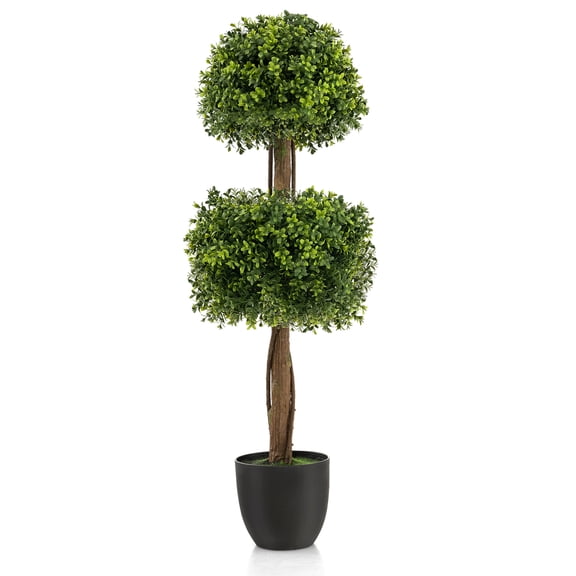 Gymax 40'' Artificial Boxwood Topiary Ball Tree Faux Plant Fake Plant for Decoration