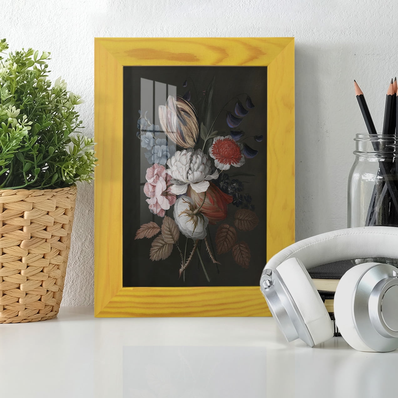 Dramatic Bouquet I -Framed Print w/glass-Sunflower Yellow