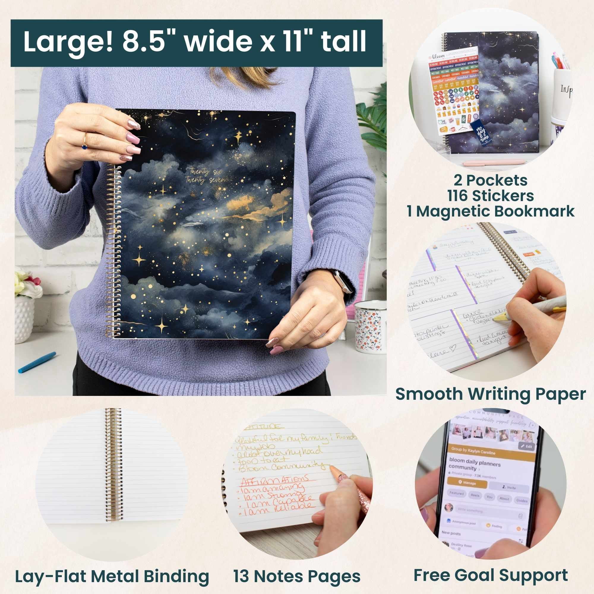 bloom daily planners 2026-2027 Academic Planner, 13 Month Monthly & Weekly, 8.5" x 11" Soft Cover, Stickers Included, Midnight Sky