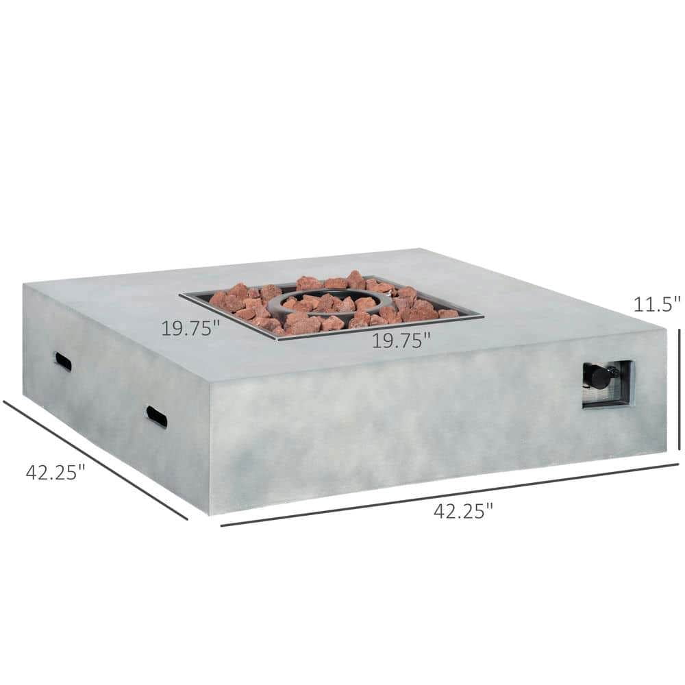 Yardi Yarda 42-inch Square Fire Table, Propane Fire Pit Table with Faux Grey Ledge Stone, 50,000BTU Auto Ignition Gas Firepits with Protective Cover snd Lava Rocks for Outdoor, Grey