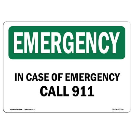OSHA EMERGENCY Sign - In Case Of Call 911  | Choose from: Aluminum, Rigid Plastic or Vinyl Label Decal | Protect Your Business, Construction Site, Warehouse & Shop Area |  Made in the