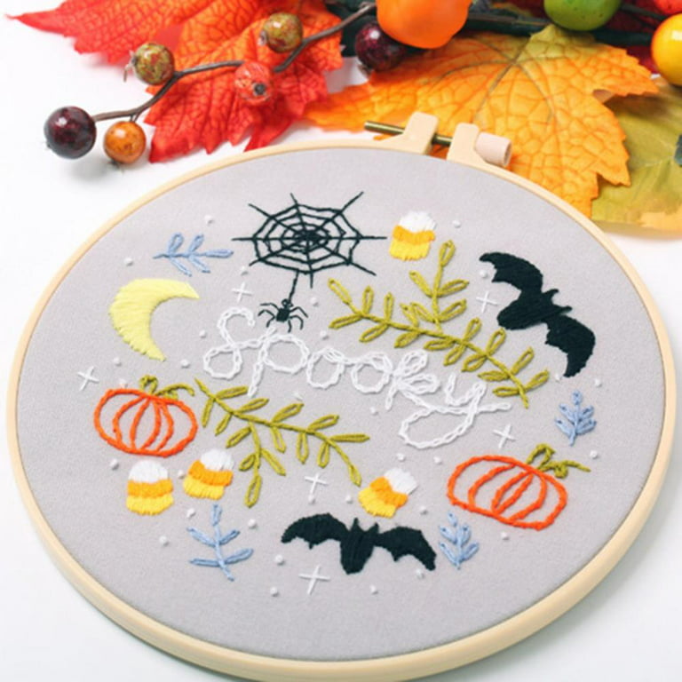 Embroidery Kit for Beginners Cross Stitch Kits Trick or Treat with Pumpkin  and Spider Net DIY Needlepoint Kit for Adults