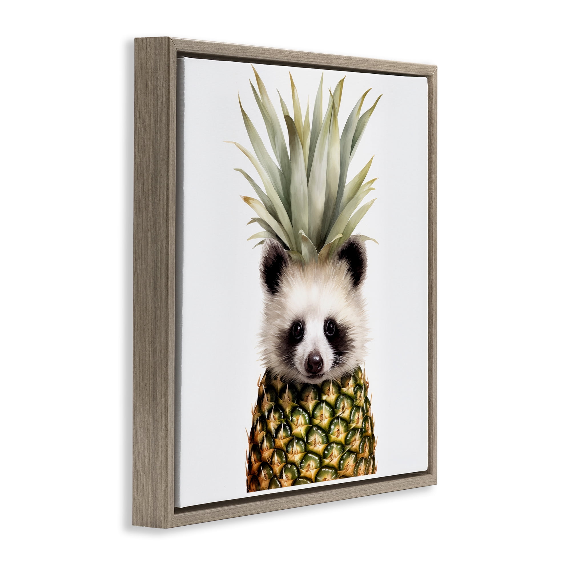 Stupell Industries Pineapple Panda Cub Brown Framed Floater Canvas Wall Art, design by Lazar Studio