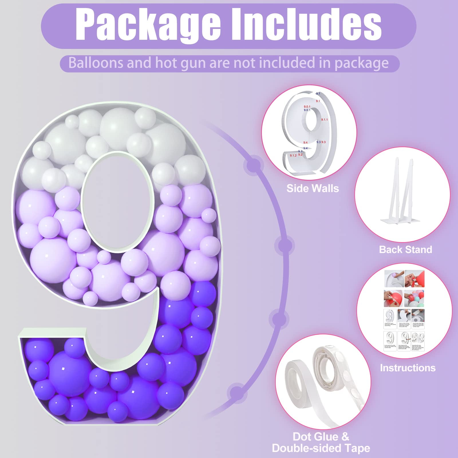 5FT Mosaic Number for Balloons, Giant Mosaic Balloon Frame for