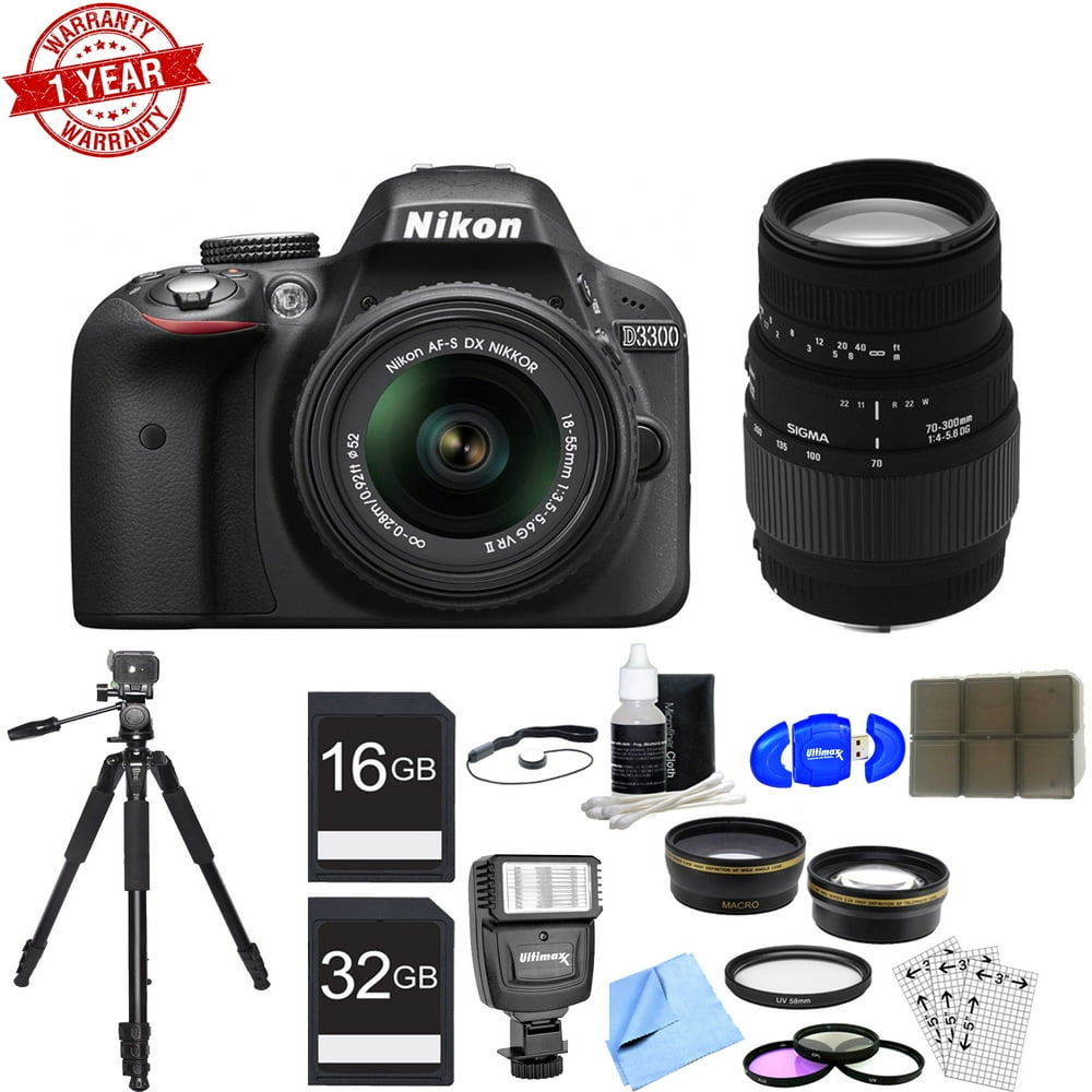 Nikon D3300 DSLR 24.2MP HD 1080p Camera w/ 1855mm & 70300mm Lenses