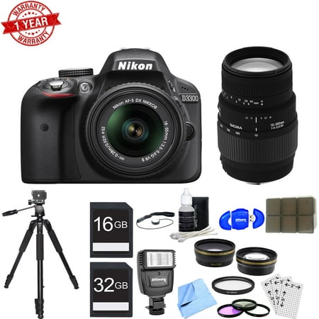 Nikon D3300 DSLR 24.2MP HD 1080p Camera w/ 18-55mm & 70-300mm Lenses|52mm Filters|16GB&32GB SDHC MCs|Tripod|Cleaning Kit|And More