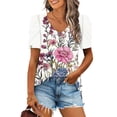 thumbnail image 2 of Quinlirra Womens Tops Under $5 Fashion Women Casual Short Sleeve V-Neck Printing Puff Sleeves T-Shirt, 2 of 5