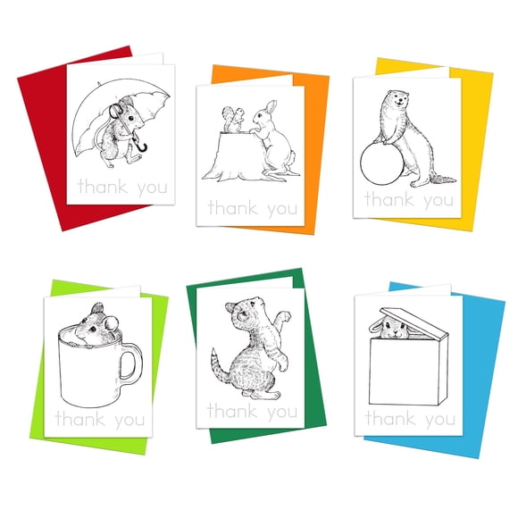 Cartes de Remerciement pour Coloriage : Ensemble de 6 Notes de Remerciement pour Enfants pour Colorier et Pratiquer l'Écriture des Lettres 100 % Recyclées et Fabriquées aux États-Unis (Whimsy Thank You)