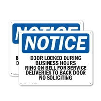 (2 Pack) Door Locked During Business Hours Ring Bell OSHA Notice Sign 18 Inch X 12 Inch Indoor / Outdoor Rust-Free Aluminum Metal Signs for Workplace, Workshop, and Construction Site,