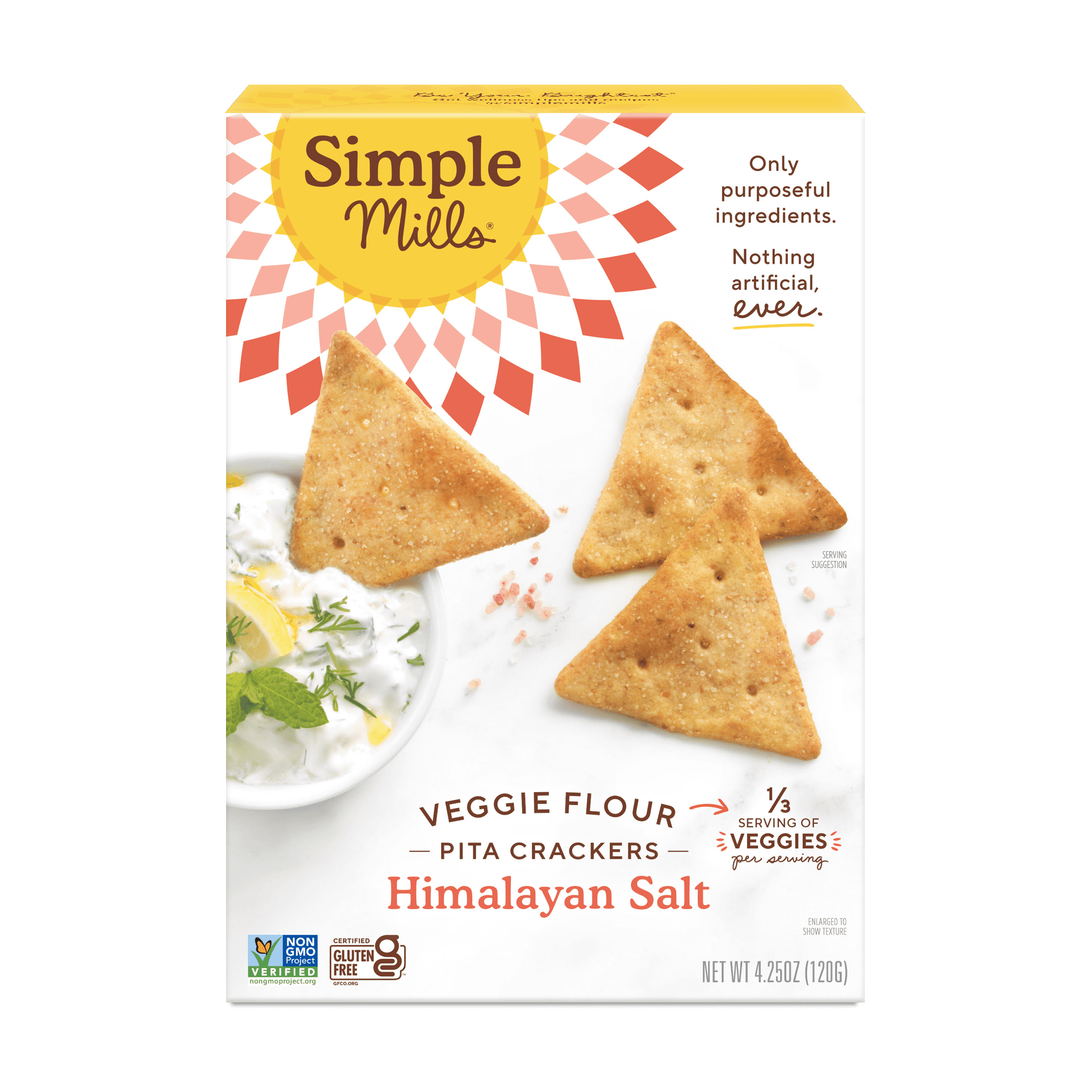 Simple Mills Veggie Flour Pita Crackers, Himalayan Salt, Gluten-Free Crackers, 4.25 oz