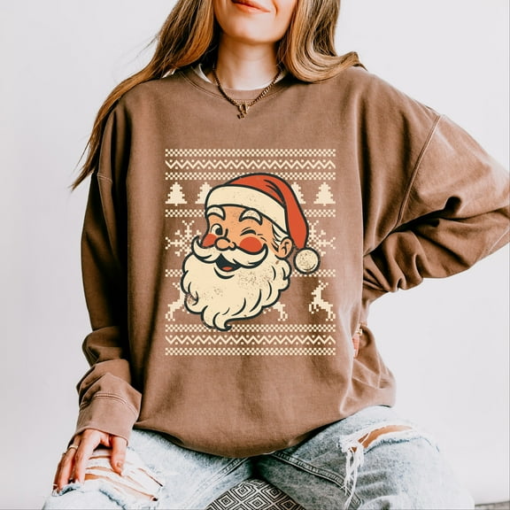 Ugly Sweater Santa Face - Women's Lightweight Garment Dyed Sweatshirt