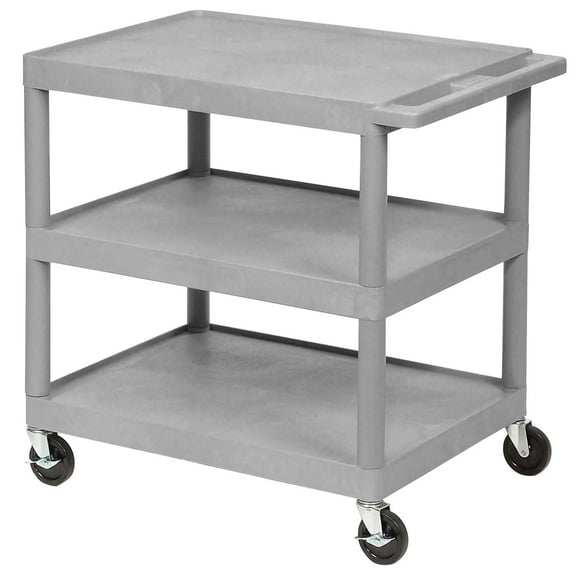 Luxor Plastic Utility Cart w/3 Shelves 300 lb. Capacity 24""L x 18""W x 34""H Gr