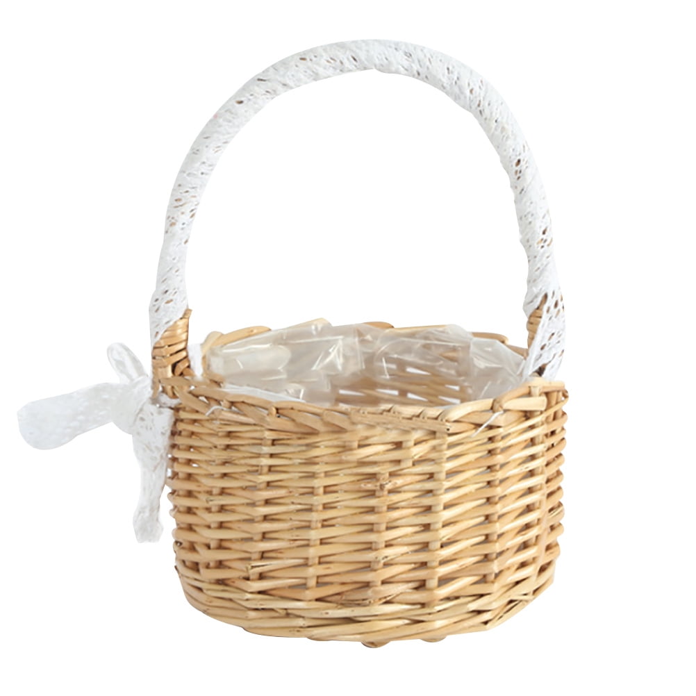 Hemoton Basket Handle Woven Flower Wicker Storage Girl Baskets Weddings
