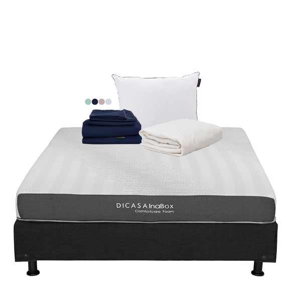 Colchón en caja Restonic Matrimonial Inabox con Base cama Almohada y Sábanas Softy