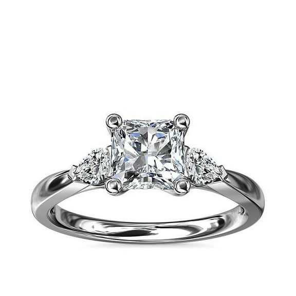 0.70 Carat Princess Cut Real Diamond Unique Three Stone Designer Engagement Ring for Ladies Solid 14K White Gold Size 7