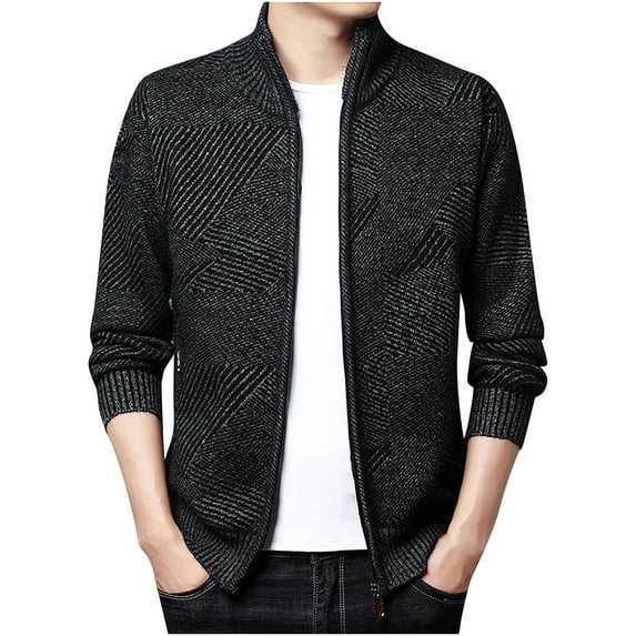 IROINNID Men's Zip Up Long Sleeve Solid Color Casual Autumn And Winter Knitted Jacket
