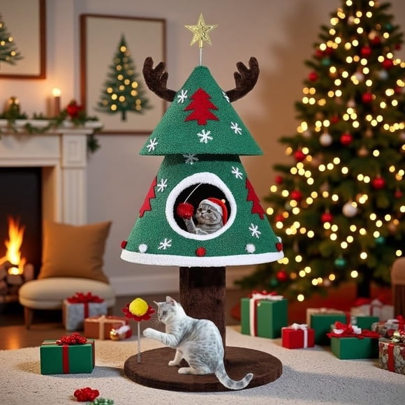 Árbol de Navidad para Gatos DWVO Árbol de Navidad Torre para Gatos 120 cm