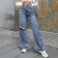 thumbnail image 6 of Women's Casual Ripped Jeans Straight Leg Pants Two Chicks Leggings Jean Pants for Women Size 12 plus Size on Pants Super Straight Womens on Pants Tall High Jean Pants for Women Woman Pants Size 14, 6 of 8