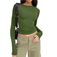thumbnail image 1 of Vente de Liquidation! Chemises à Manches Longues pour Femmes T-Shirts pour Femmes Couleur Unie Mode Décontractée Col Rond Manches Longues T-Shirt Irrégulier Vert Armée TG, 1 of 6